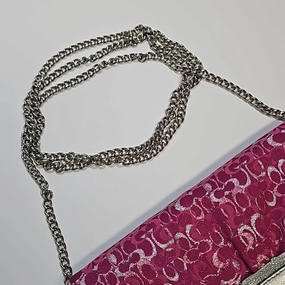 Coach Raspberry pink crossbody wallet silver chain NEW Bags